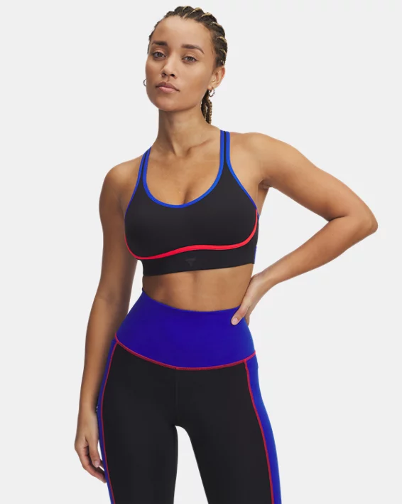 Under Armour Sujetador deportivo de sujeción media Project Rock para mujer  