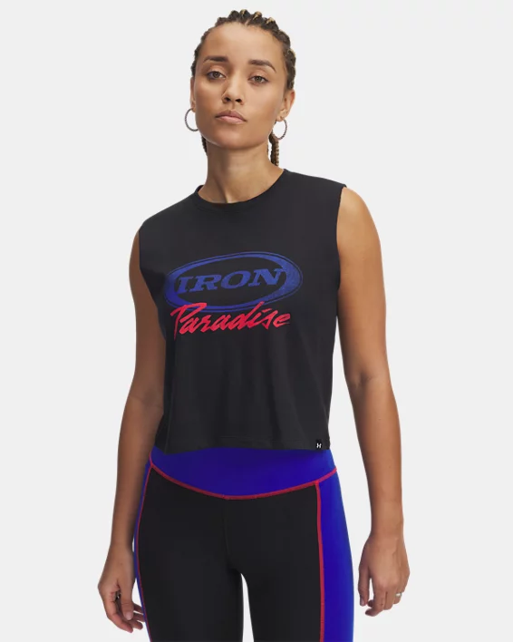 Under Armour Camiseta de tirantes Project Rock Iron Paradise para mujer  