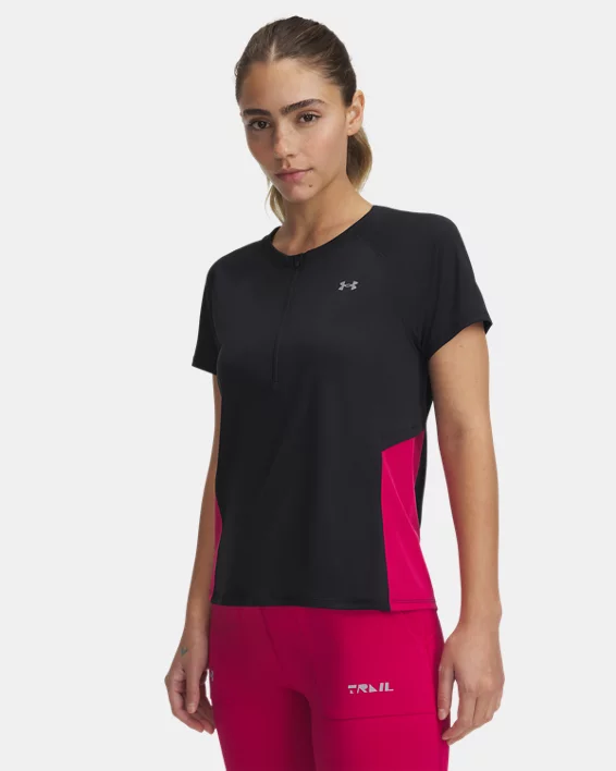 Under Armour Camiseta de manga corta con cremallera UA Trail Run para mujer