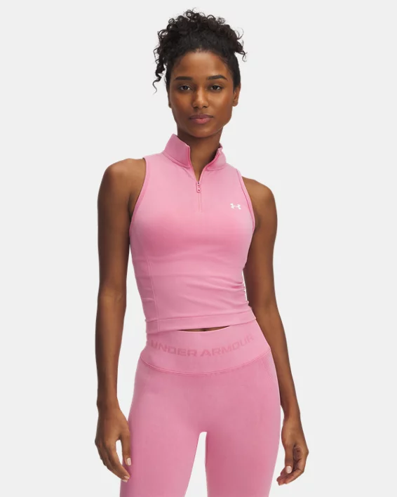 Under Armour Parte superior con cremallera de efecto lavado sin costuras ni mangas UA Vanish para mujer
