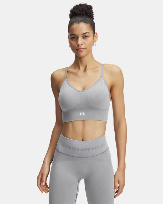 Under Armour Sujetador deportivo de sujeción baja sin costuras y de efecto lavado UA Vanish para mujer