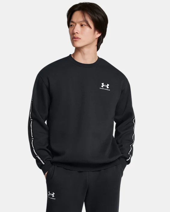 Under Armour Sudadera con cuello redondo UA Icon Fleece Taping para hombre