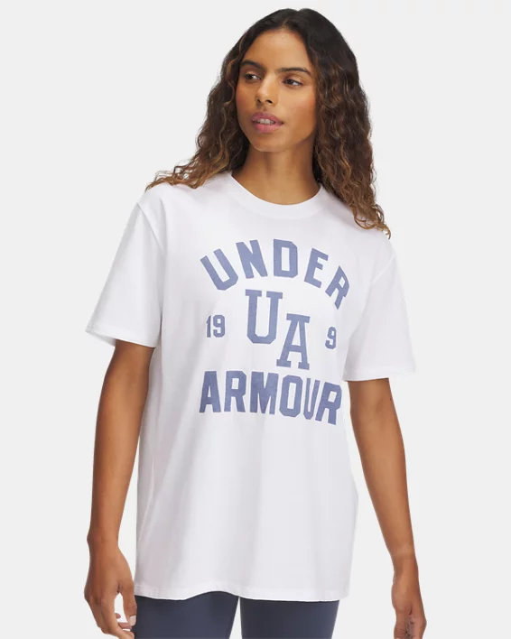 Under Armour Camiseta de manga corta UA Heavyweight Oversized Collegiate para mujer