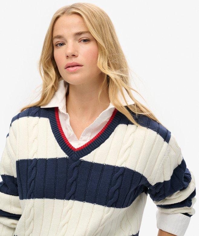 superdry Jersey a rayas extragrande de punto trenzado con cuello de pico En oferta