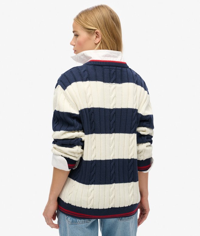superdry Jersey a rayas extragrande de punto trenzado con cuello de pico En oferta