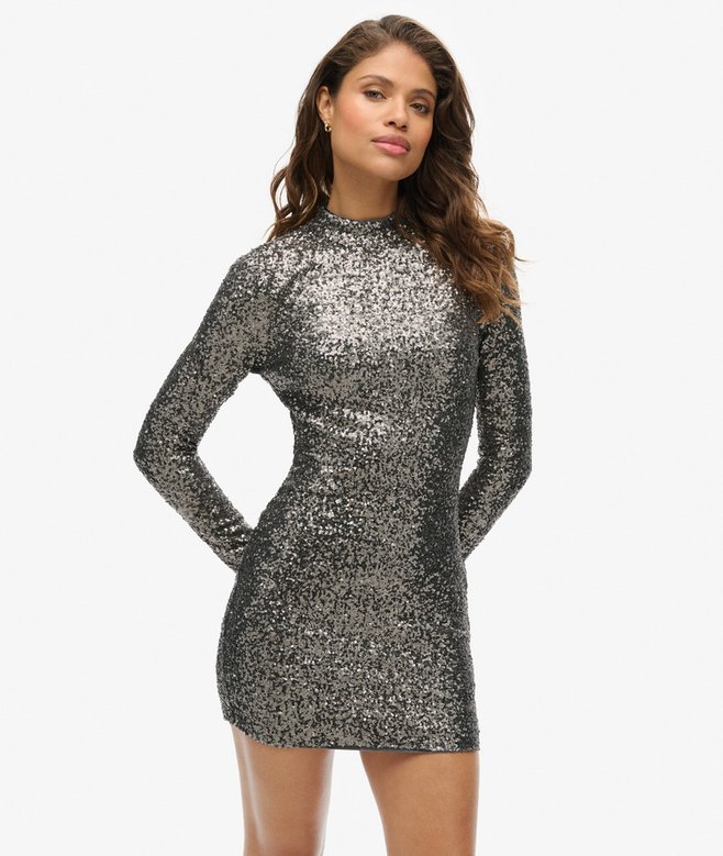 superdry Minivestido de lentejuelas con cuello perkins