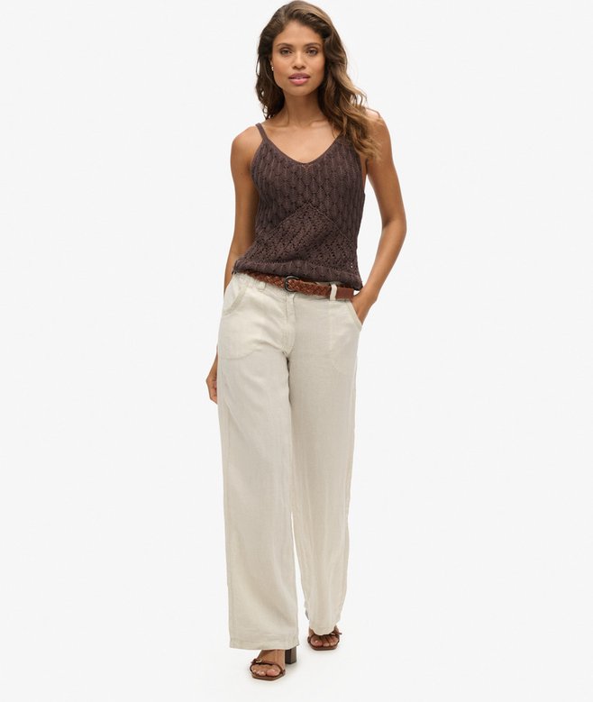 superdry Pantalones de lino de talle bajo