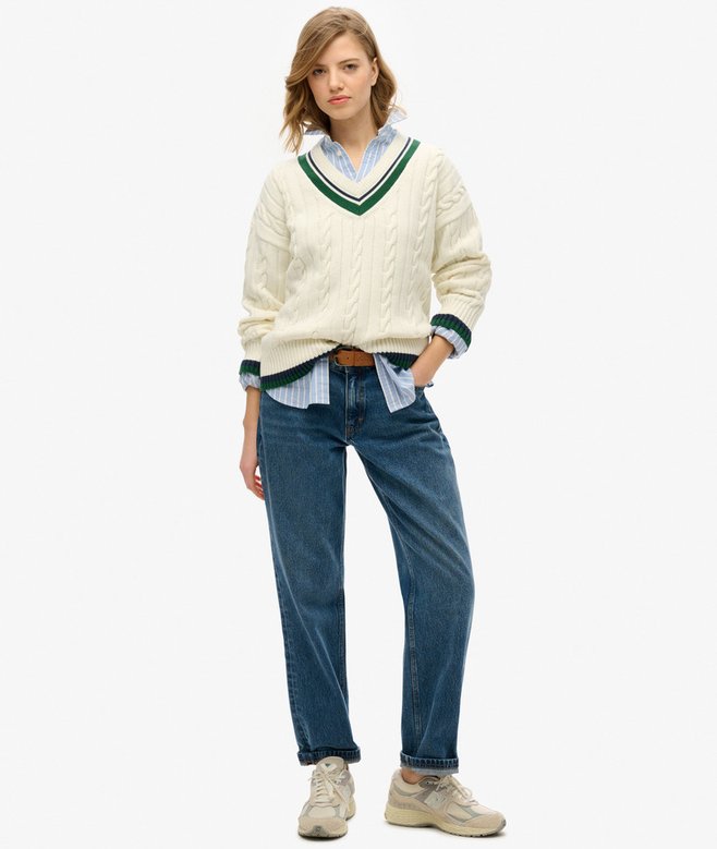 superdry Jersey extragrande de punto de cricket con cuello de pico Ofertas de temporada