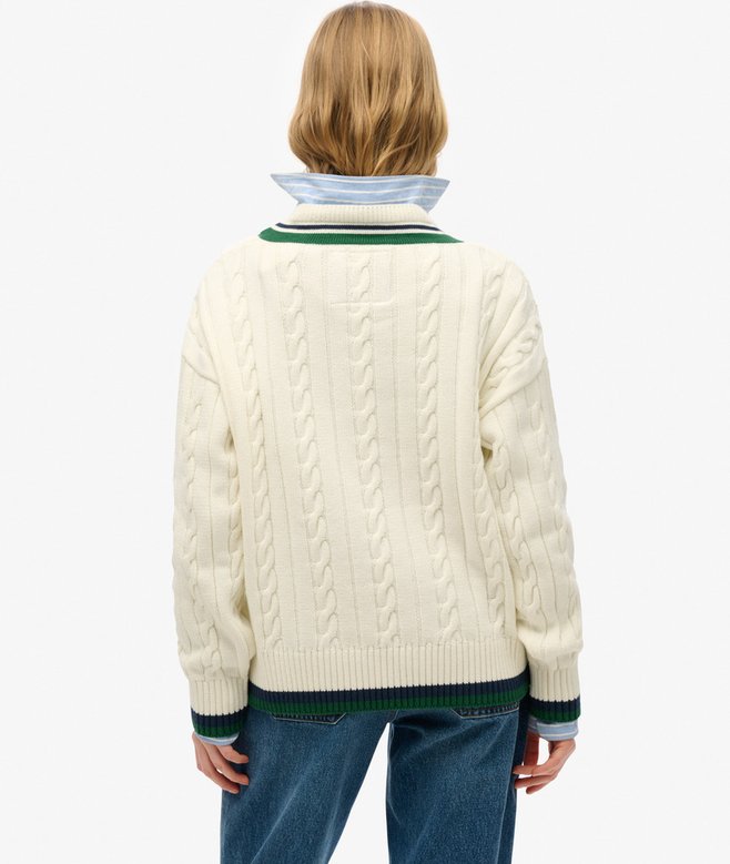 superdry Jersey extragrande de punto de cricket con cuello de pico Ofertas de temporada