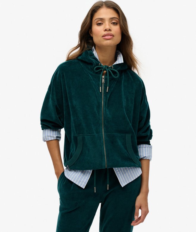 superdry Sudadera con capucha y cremallera de velvetón
