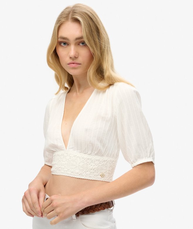 superdry Top con ribete de encaje de manga corta Ibiza Los más vendidos
