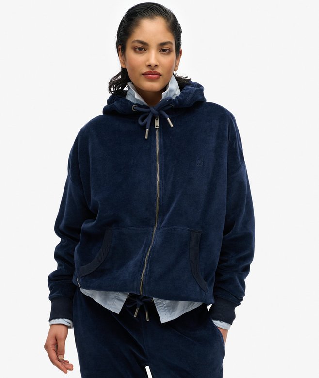 superdry Sudadera con capucha y cremallera de velvetón