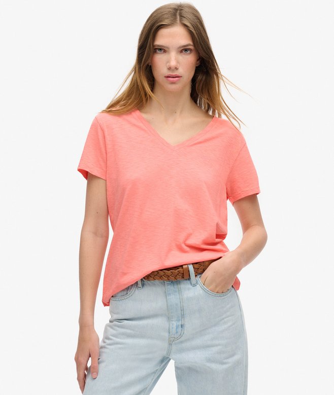 superdry Camiseta con cuello de pico flameada y con bordado