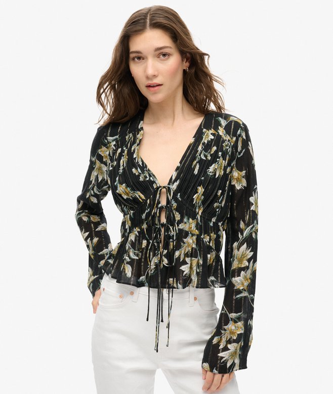 superdry Top tejido plisado con mangas 70s Grandes descuentos