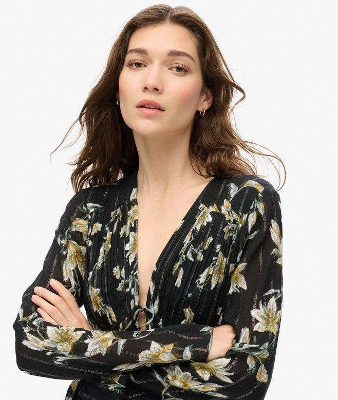 superdry Top tejido plisado con mangas 70s Grandes descuentos