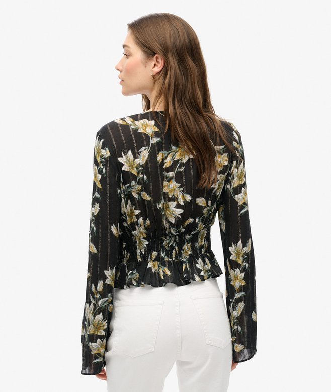superdry Top tejido plisado con mangas 70s Grandes descuentos