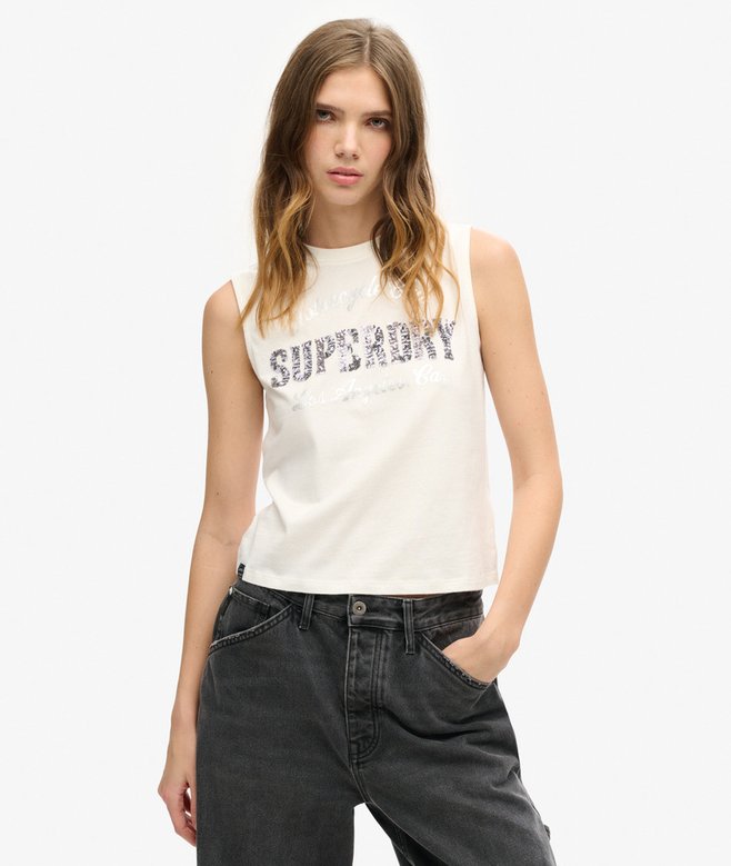 superdry Camiseta ajustada sin mangas con adornos Archive Devoluciones gratuitas