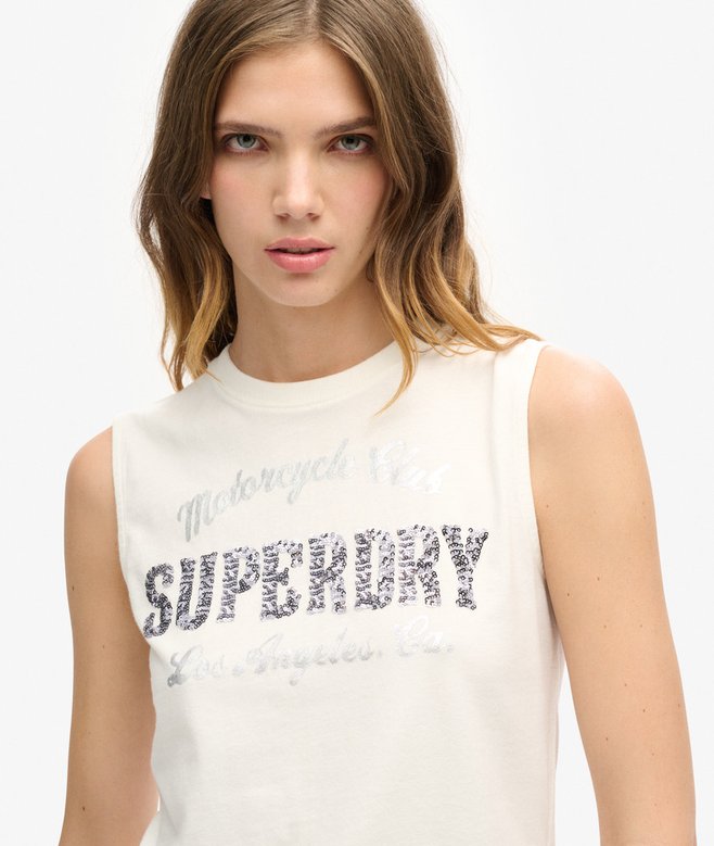 superdry Camiseta ajustada sin mangas con adornos Archive Devoluciones gratuitas
