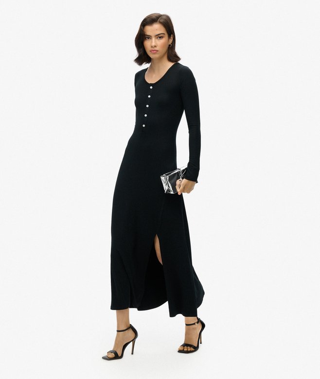 superdry Vestido midi de punto con media botonadura Gran oferta
