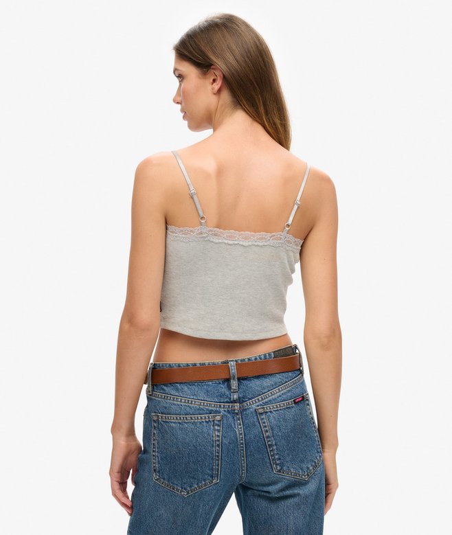 superdry Camiseta de tirantes de canalé con ribete de encaje Rebajas de fábrica