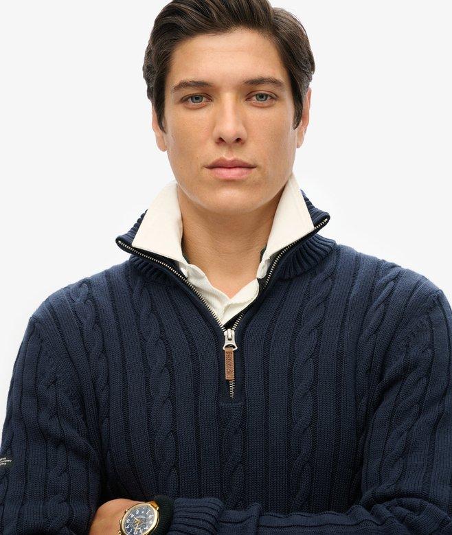 superdry Jersey clásico de punto trenzado de algodón con media cremallera Rebajas baratas