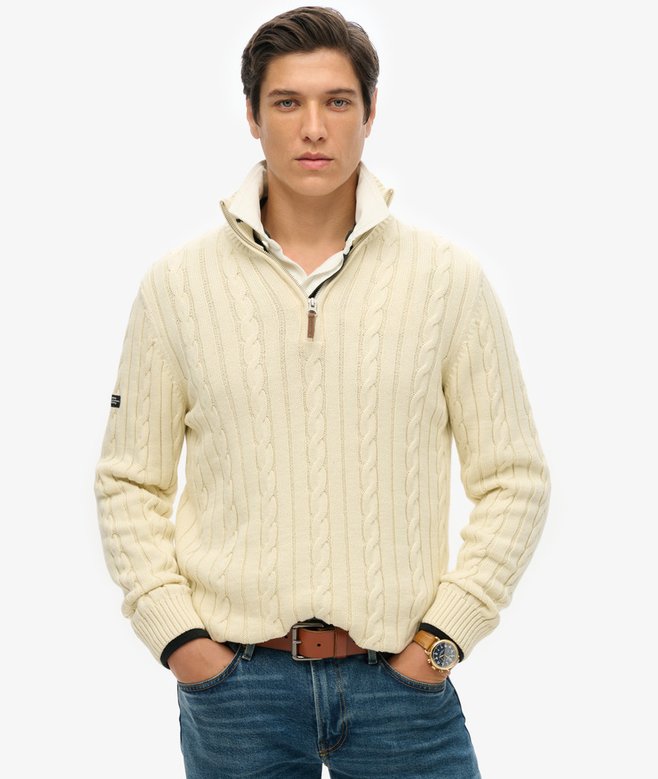 superdry Jersey clásico de punto trenzado de algodón con media cremallera Rebajas de fábrica