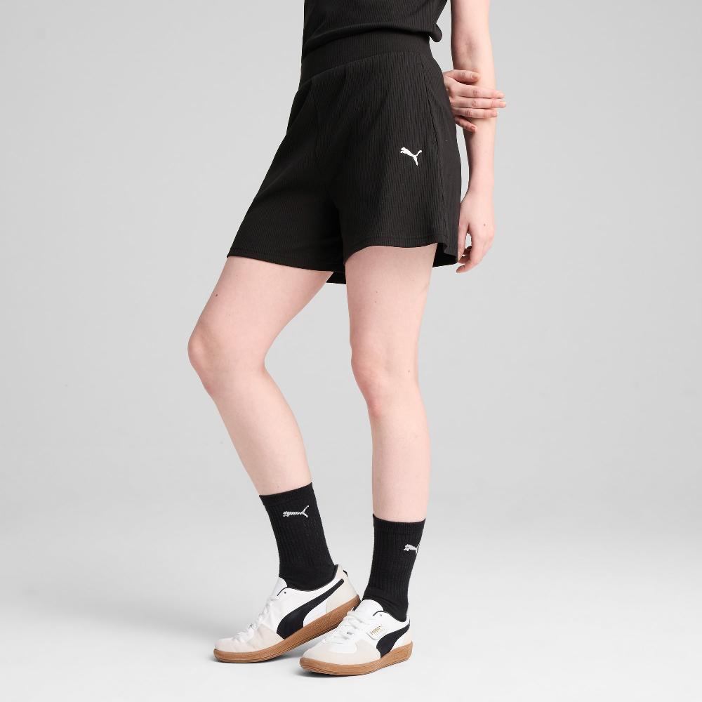 Puma Shorts de canalé tiro alto ESS ELEVATED 5" para mujer