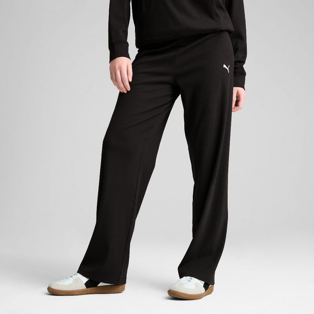 Puma Pantalones de tiro alto ESS ELEVATED Straight Leg Rib para mujer